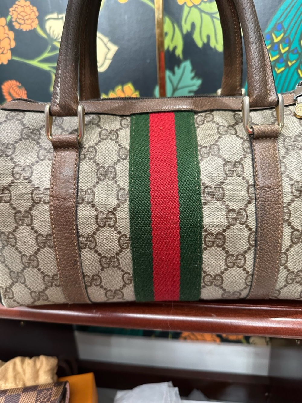 Vintage Gucci GG Supreme Boston Mini Bag Sherry Line Web Stripe 70s Italy - Picture 10 of 15